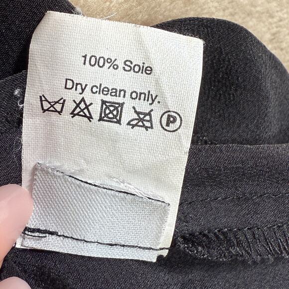 Madewell Silk Floral Abstract Artsy Top | Short Sleeve Blouse Black | XS - Picture 7 of 11